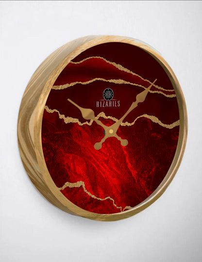 Maroon Gold Abstract Wall Clock