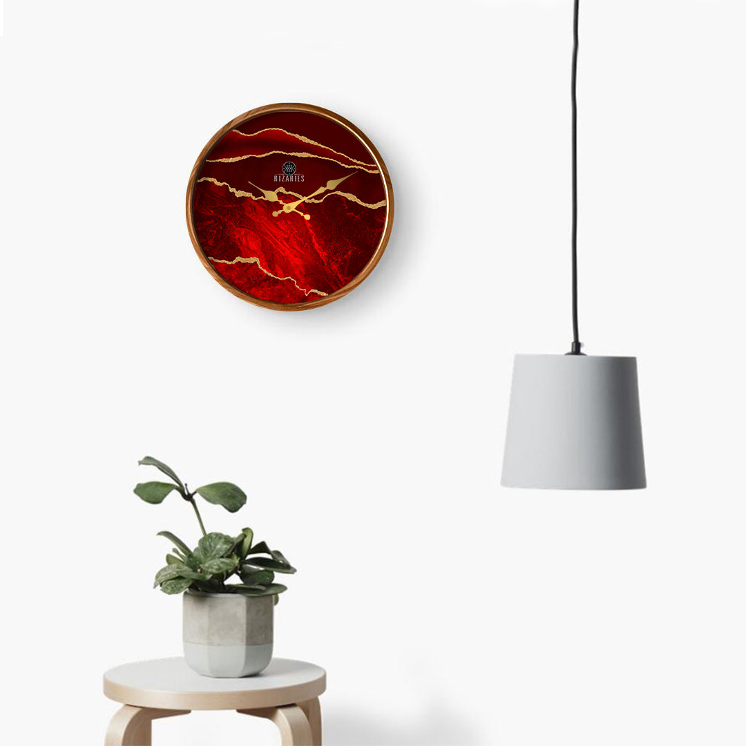 Maroon Gold Abstract Wall Clock