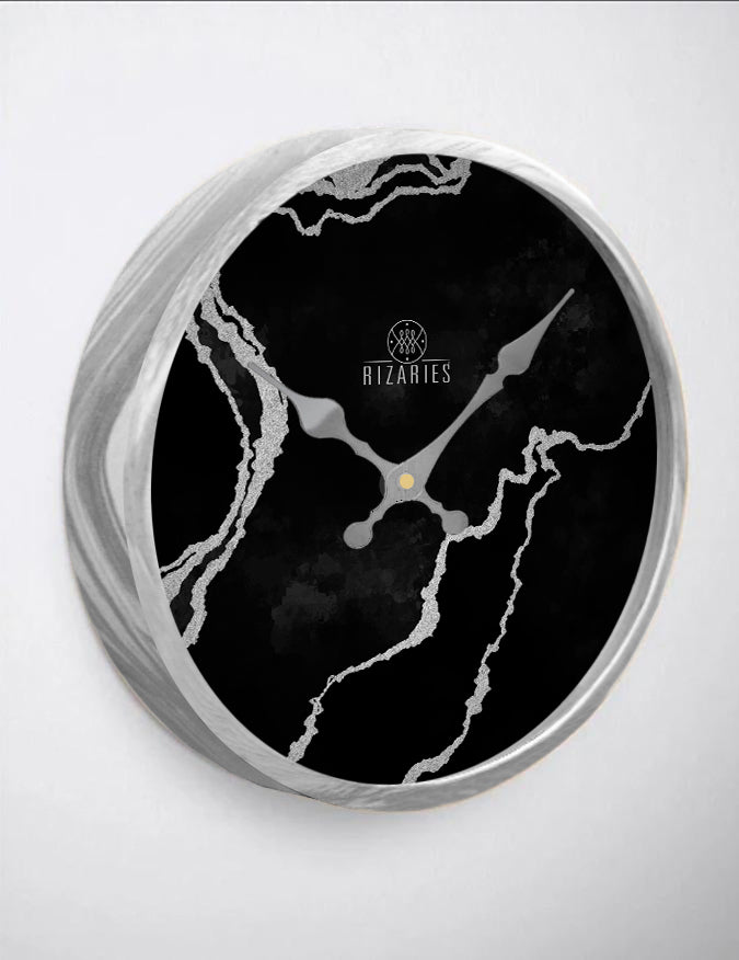 Black & Silver Abstract Wall Clock