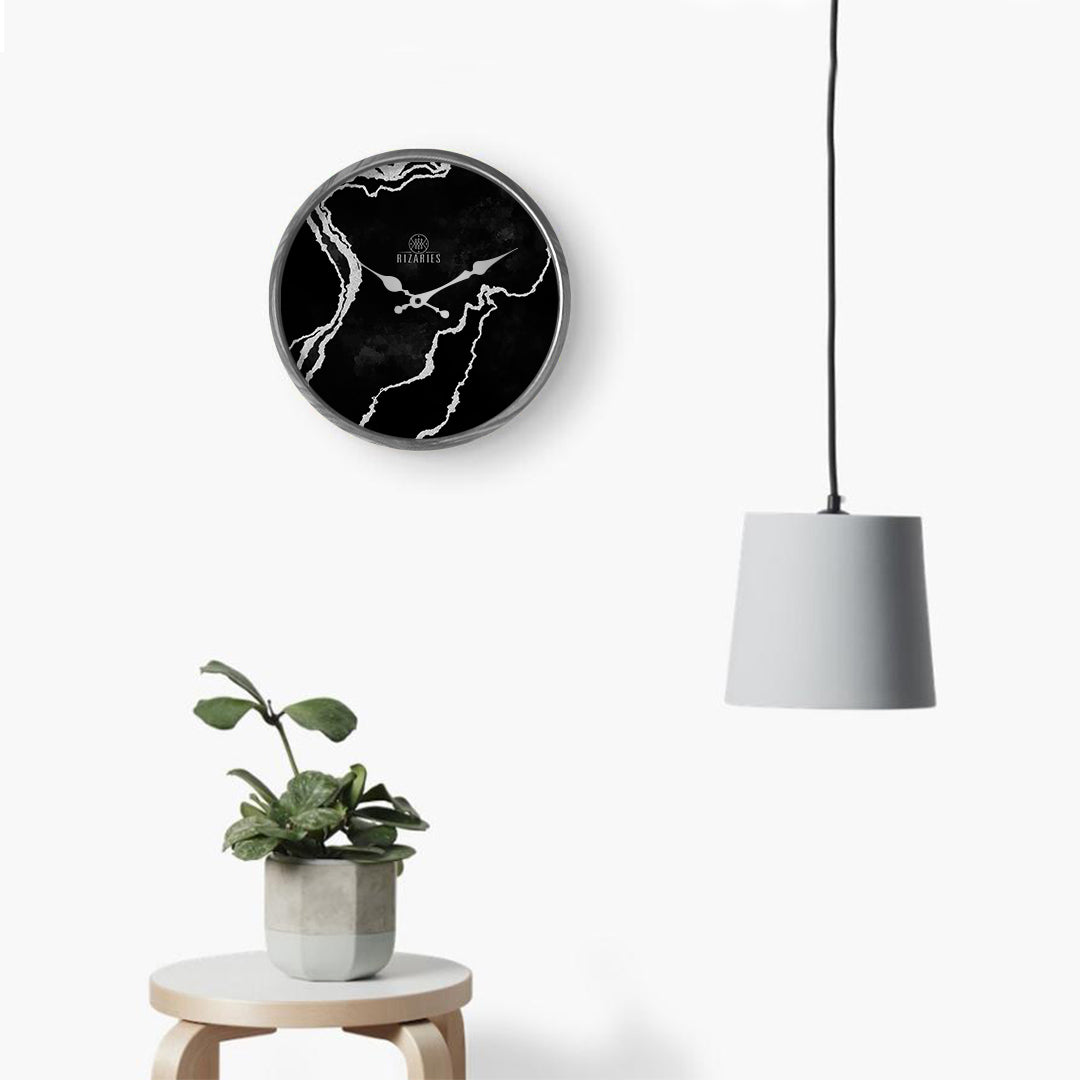 Black & Silver Abstract Wall Clock