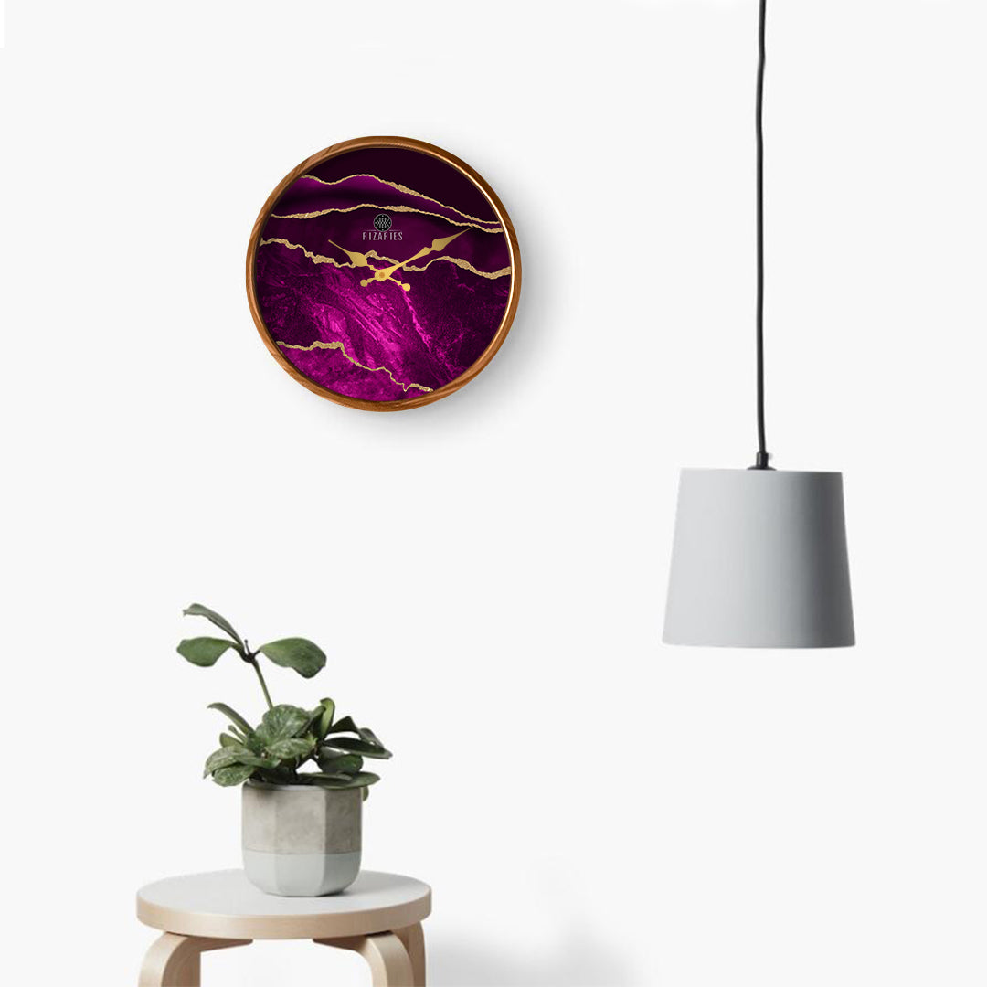 Purple Gold Abstract Wall Clock