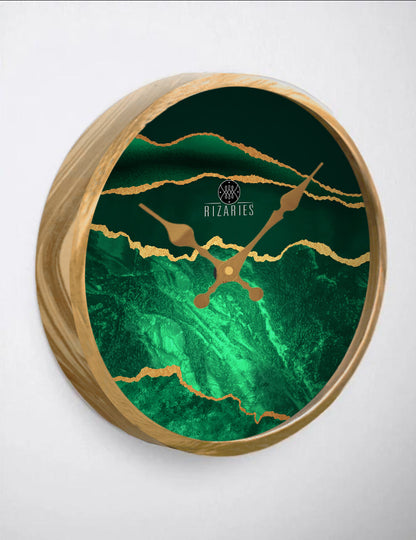 Green Gold Abstract Wall Clock