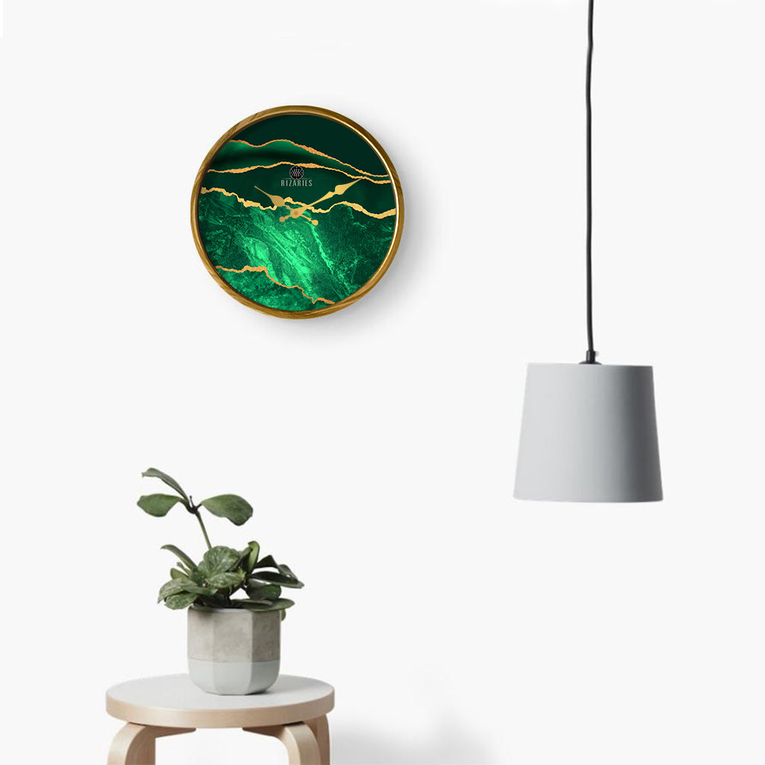 Green Gold Abstract Wall Clock