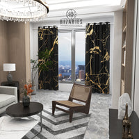 Thumbnail for Black Yellow Gold Abstract Curtains