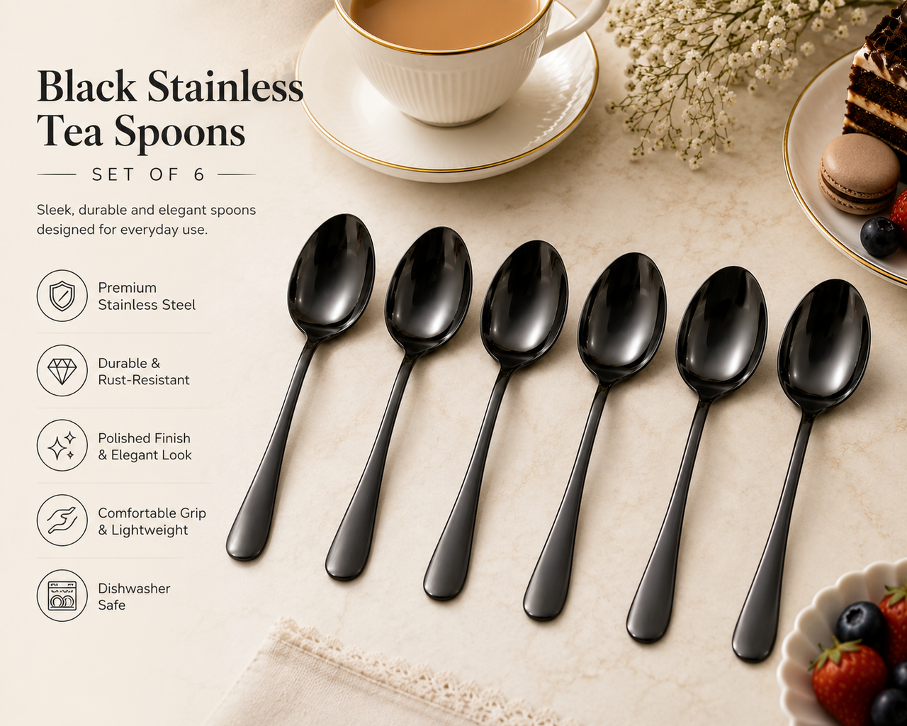 Black Spoons Set (6 Pcs)