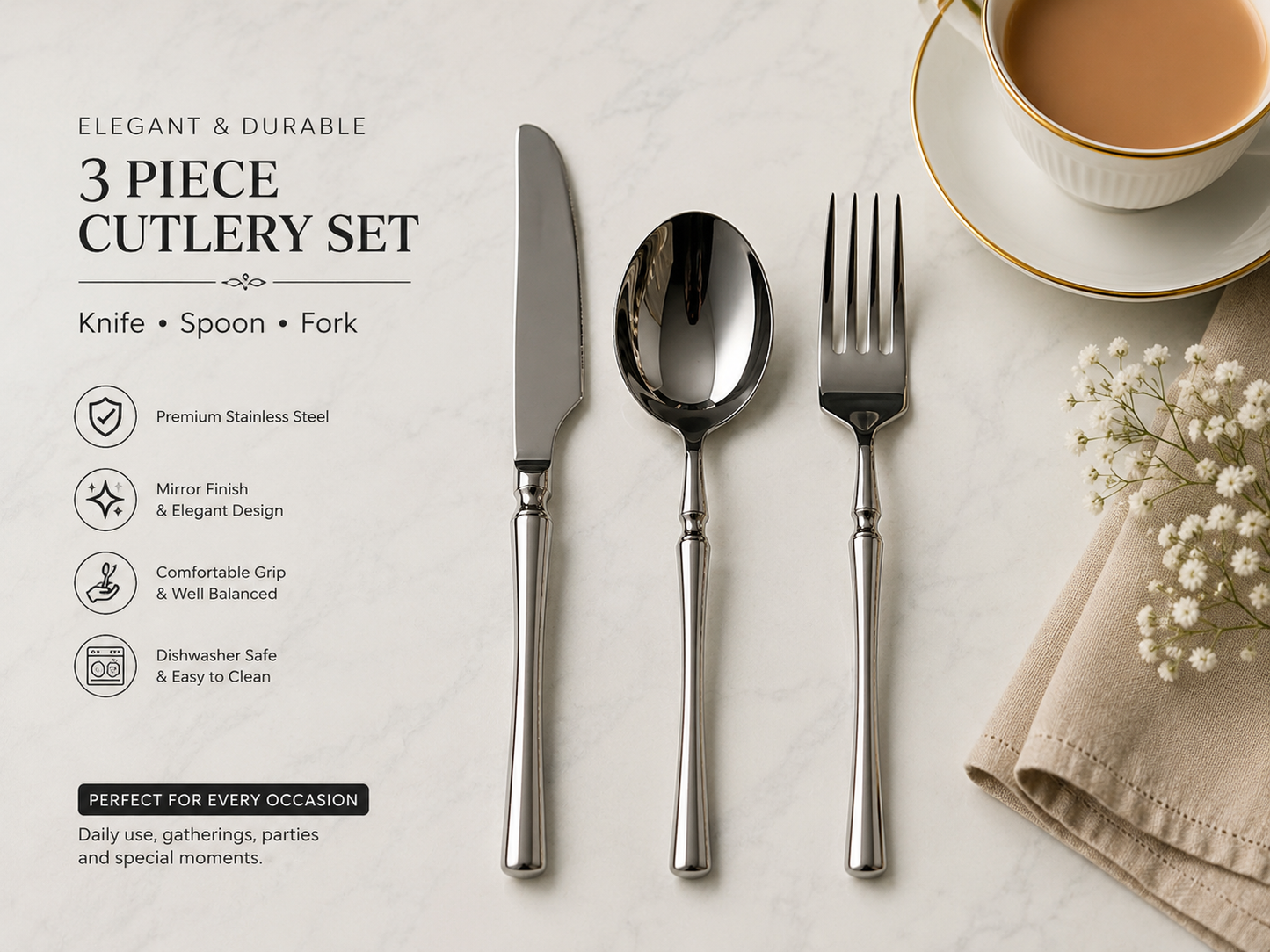 Classic Stainless Steel 3-Piece Cutlery Set
