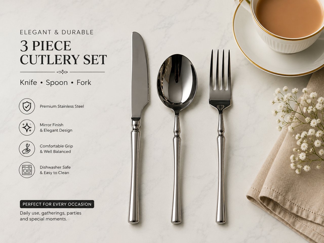 Classic Stainless Steel 3-Piece Cutlery Set