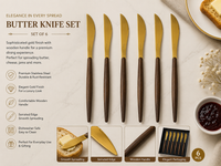 Royal Gold Wooden Handle Butter Knife Set – 6 Pieces