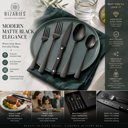 New Black Cutlery Set