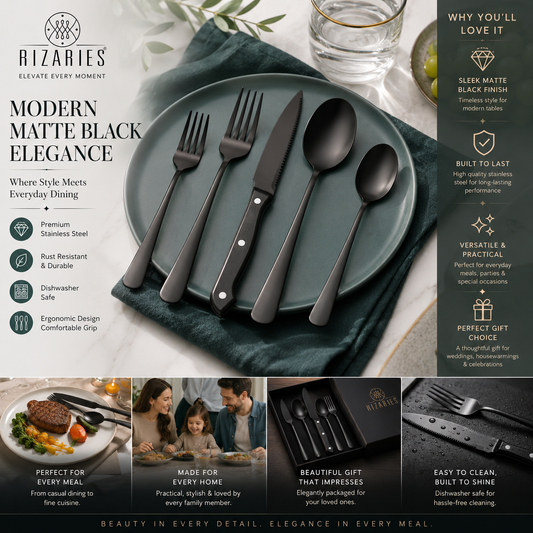New Black Cutlery Set