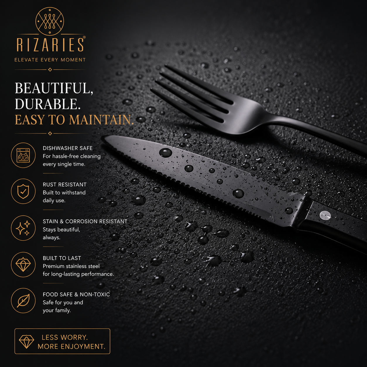 New Black Cutlery Set