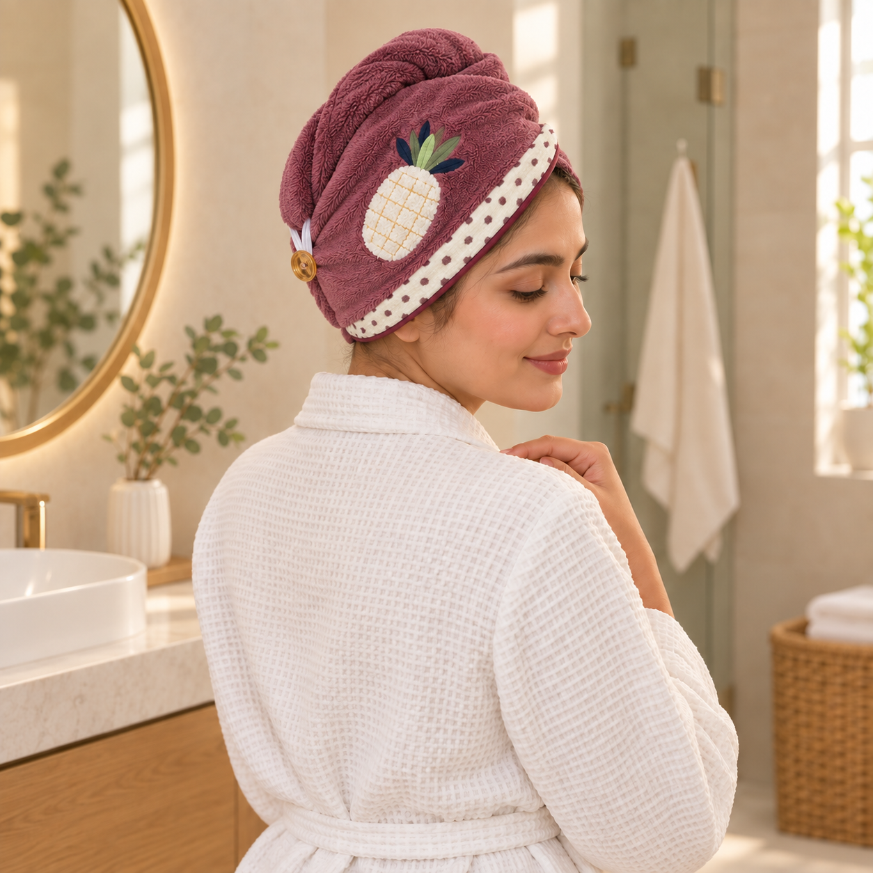 Microfiber Hair Towel Wrap with Button Loop | Quick-Dry Hair Turban