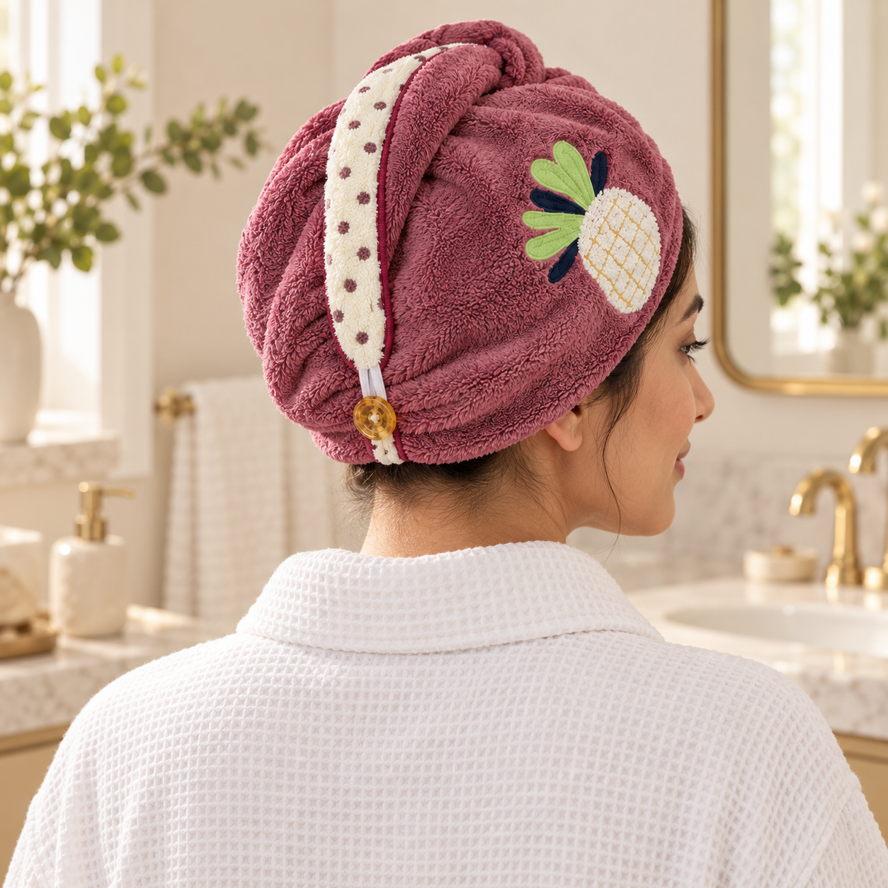 Microfiber Hair Towel Wrap with Button Loop | Quick-Dry Hair Turban