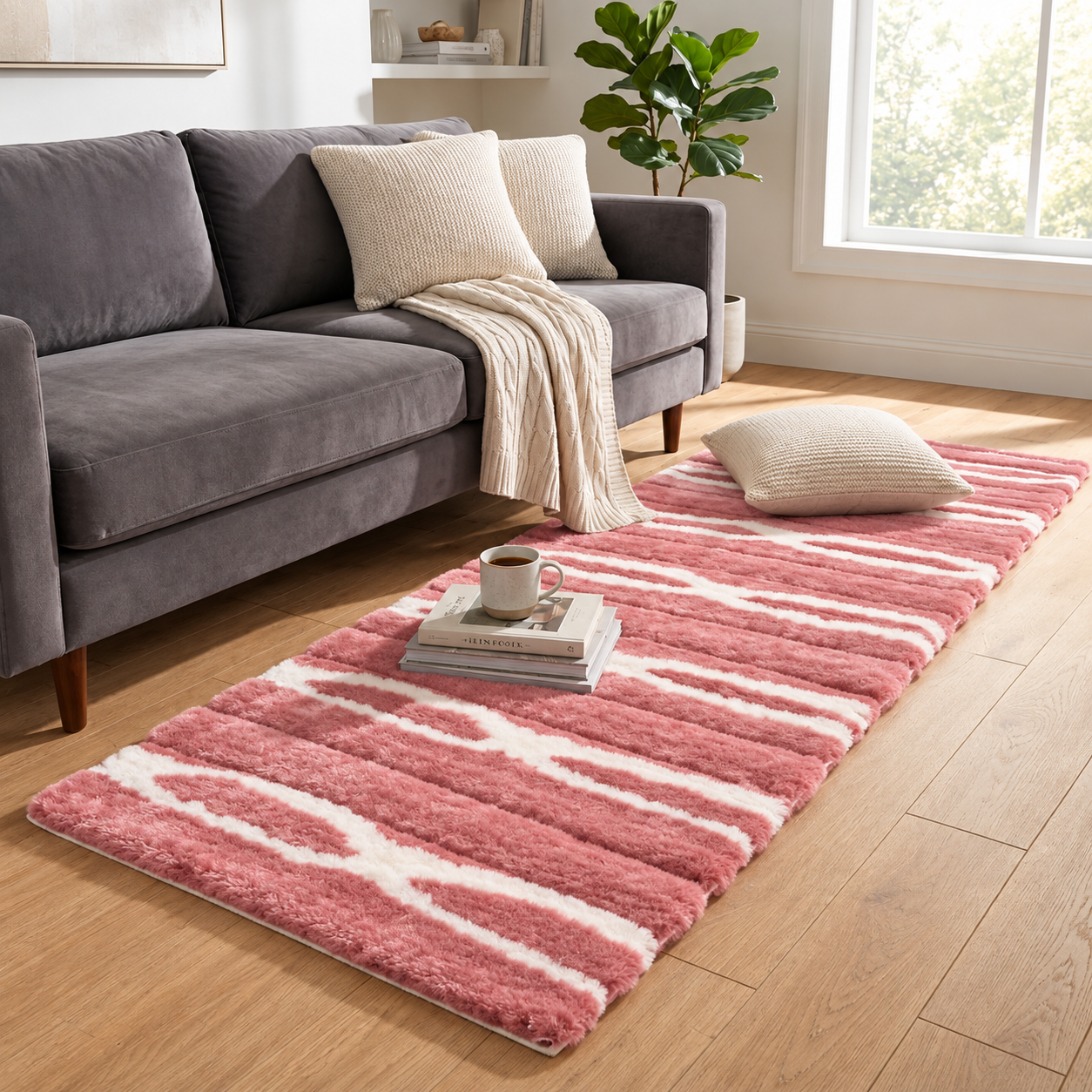 Soft Striped Imitation Fur Runner Skin Mat