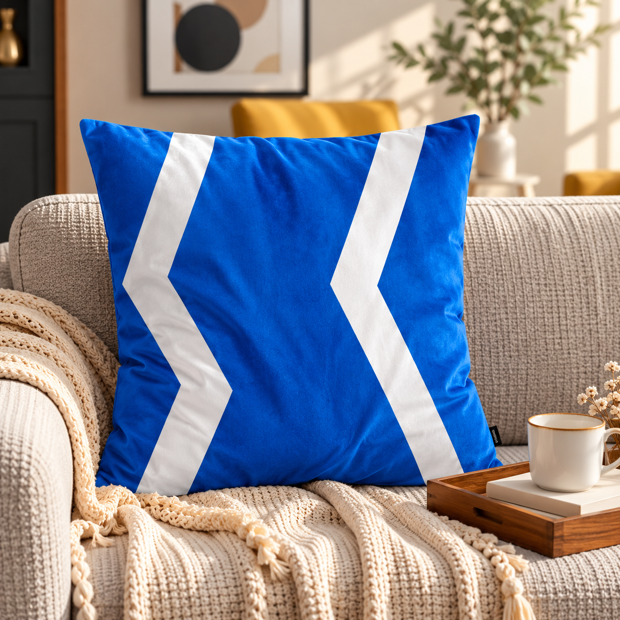 SuperSoft Royal Blue & White Bold Chevron Throw Cushion