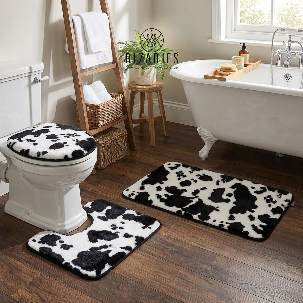 Black & White Spots Bathroom Commode Set (3 PCS)