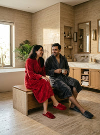 Couple Set (2 Velour Bathrobe, 2 Velour Slippers)