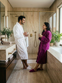 Couple Set White & Purple (2 Velour Bathrobe, 2 Velour Slippers)