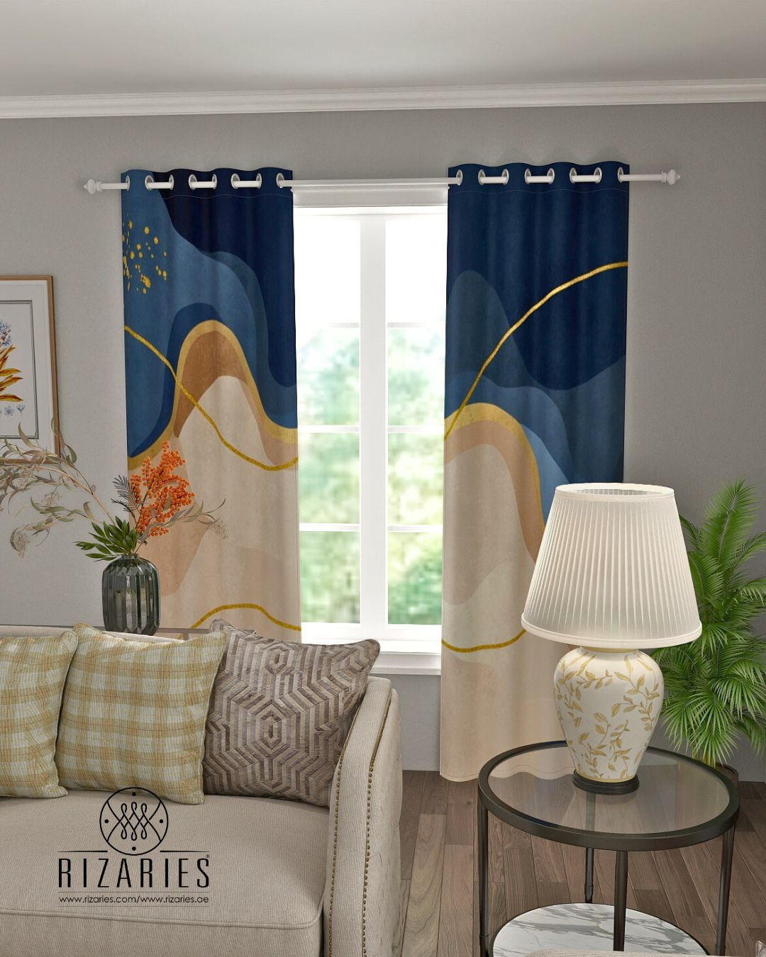 Navy Wavy Curtains