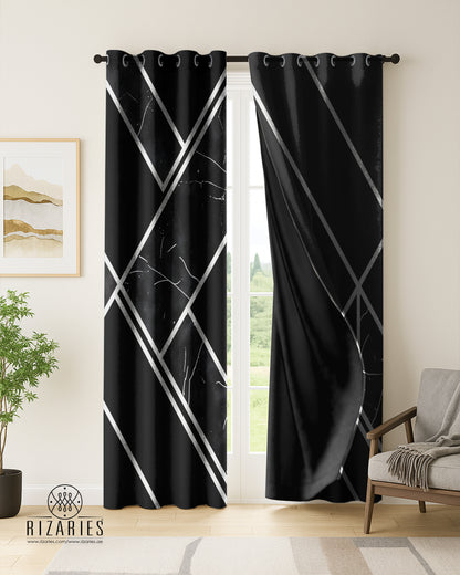 Black Silver Geometric Curtains