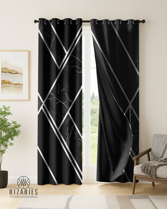 Black Silver Geometric Curtains