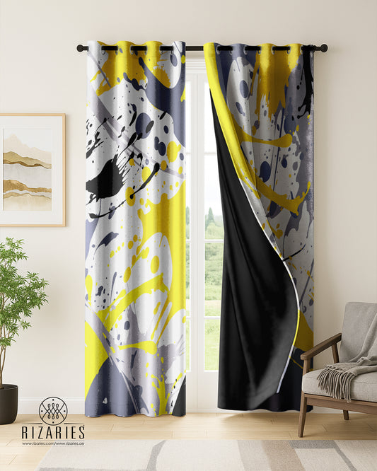 Yellow Grey Pattern Curtains