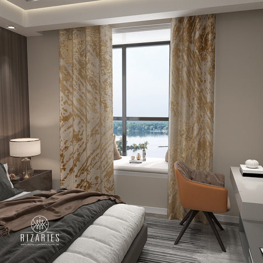 Beige Gold Abstract Curtains