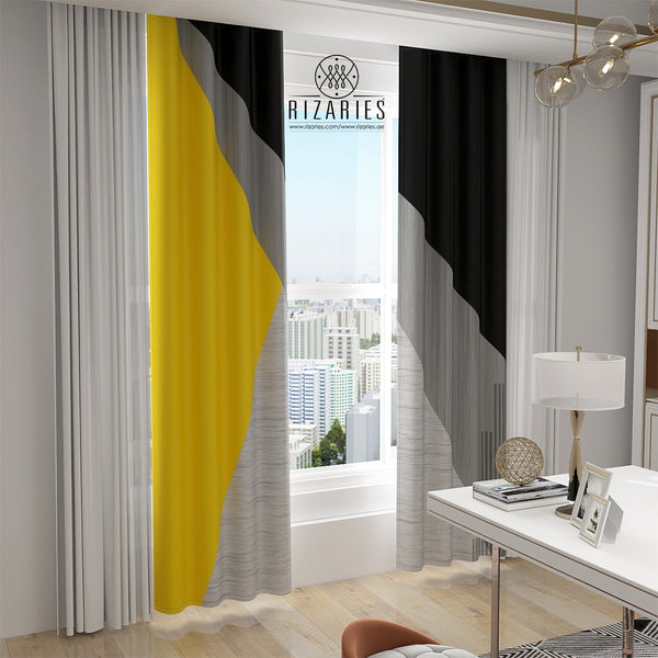 Yellow Grey Triangle Curtains (CLEARANCE SALE)