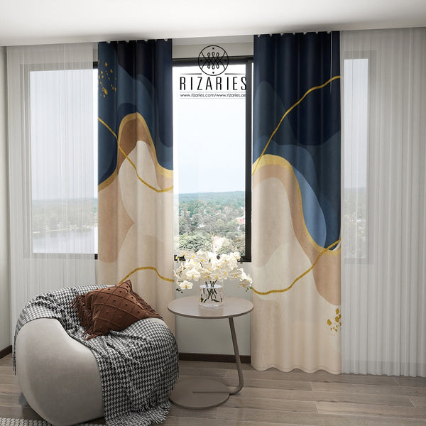 Navy Wavy Curtains