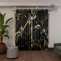 Thumbnail for Black Yellow Gold Abstract Curtains
