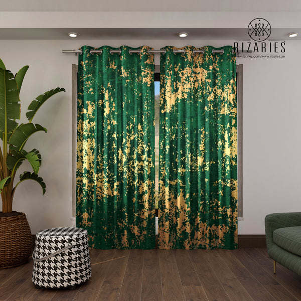 Green Gold Abstract Pattern Curtains (CLEARANCE SALE)