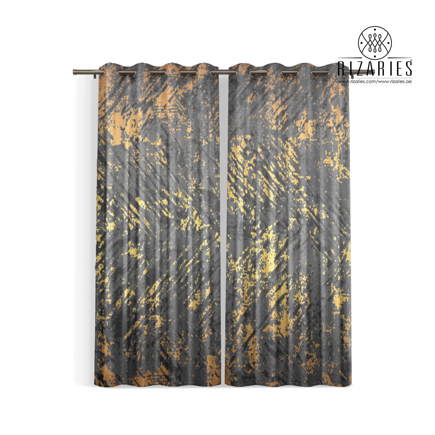 Grey Gold Abstract Pattern Curtains