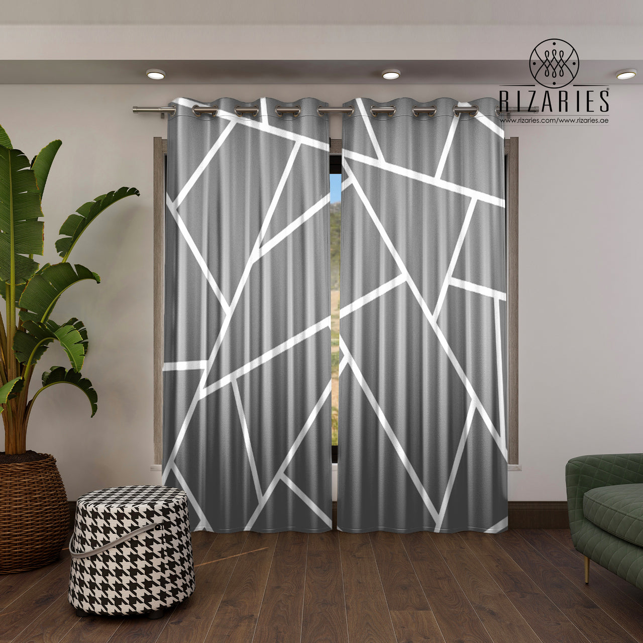 Grey Silver Lines Curtains (CLEARANCE SALE)