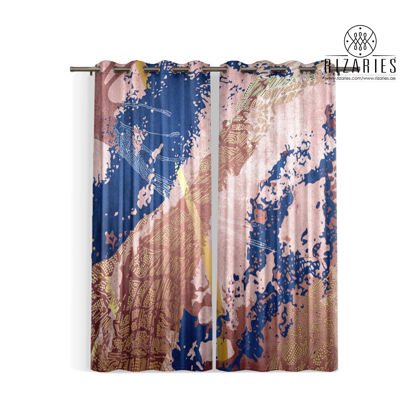 Pink Navy Gold Abstract Curtains