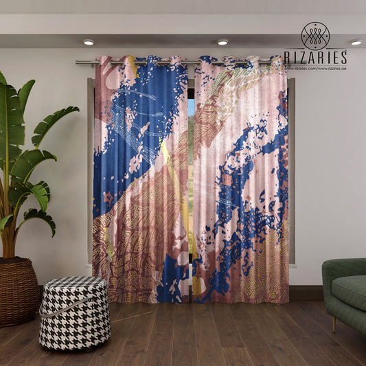 Pink Navy Gold Abstract Curtains