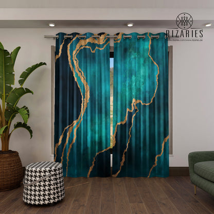 Sea Green Abstract Curtains