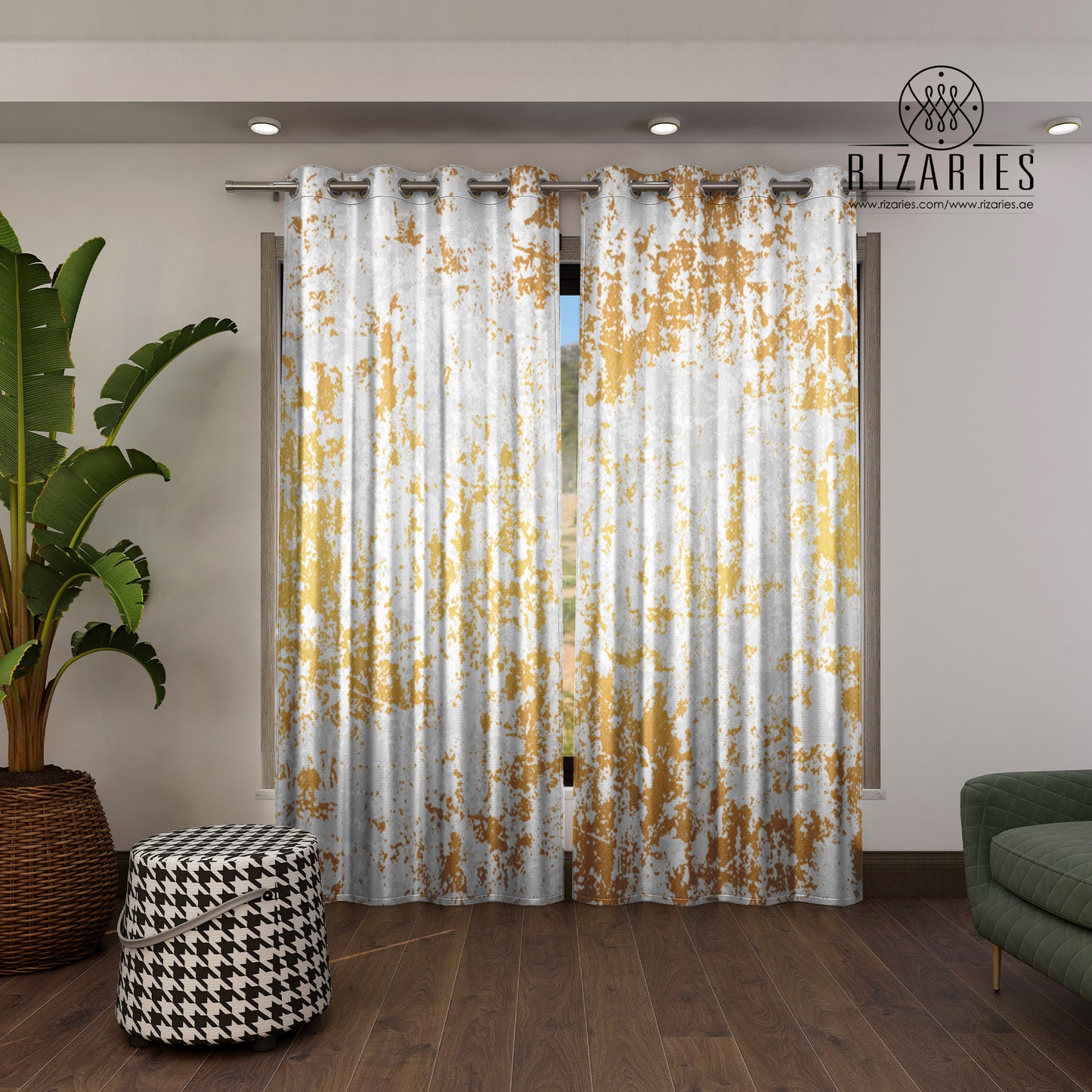 White Gold Abstract Curtains