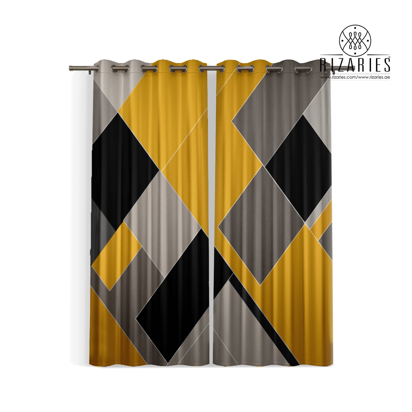 Yellow Grey Geometric Curtains