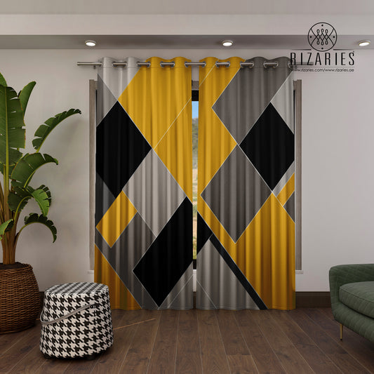 Yellow Grey Geometric Curtains