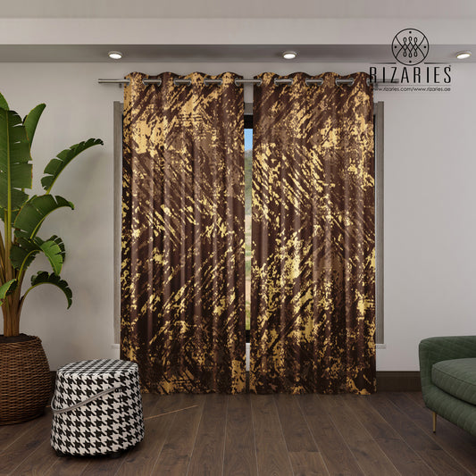 Brown Gold Abstract Curtains