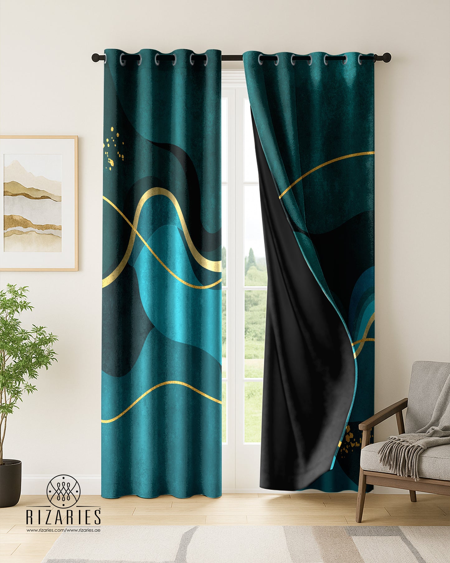 Sea Green Wavy Curtains