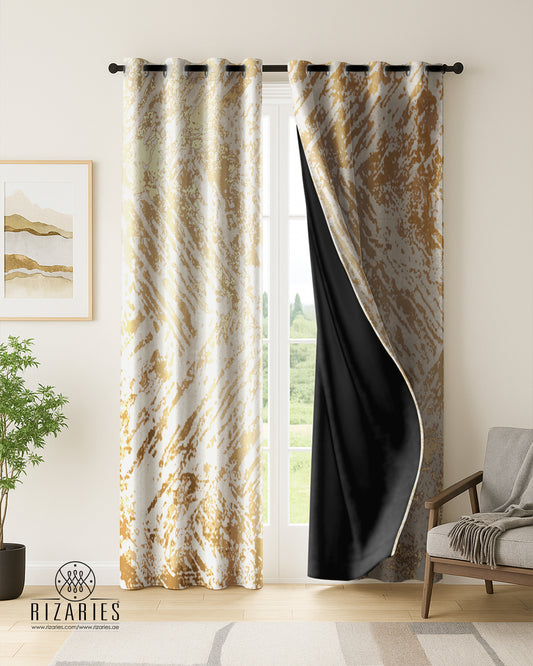 Beige Gold Abstract Curtains
