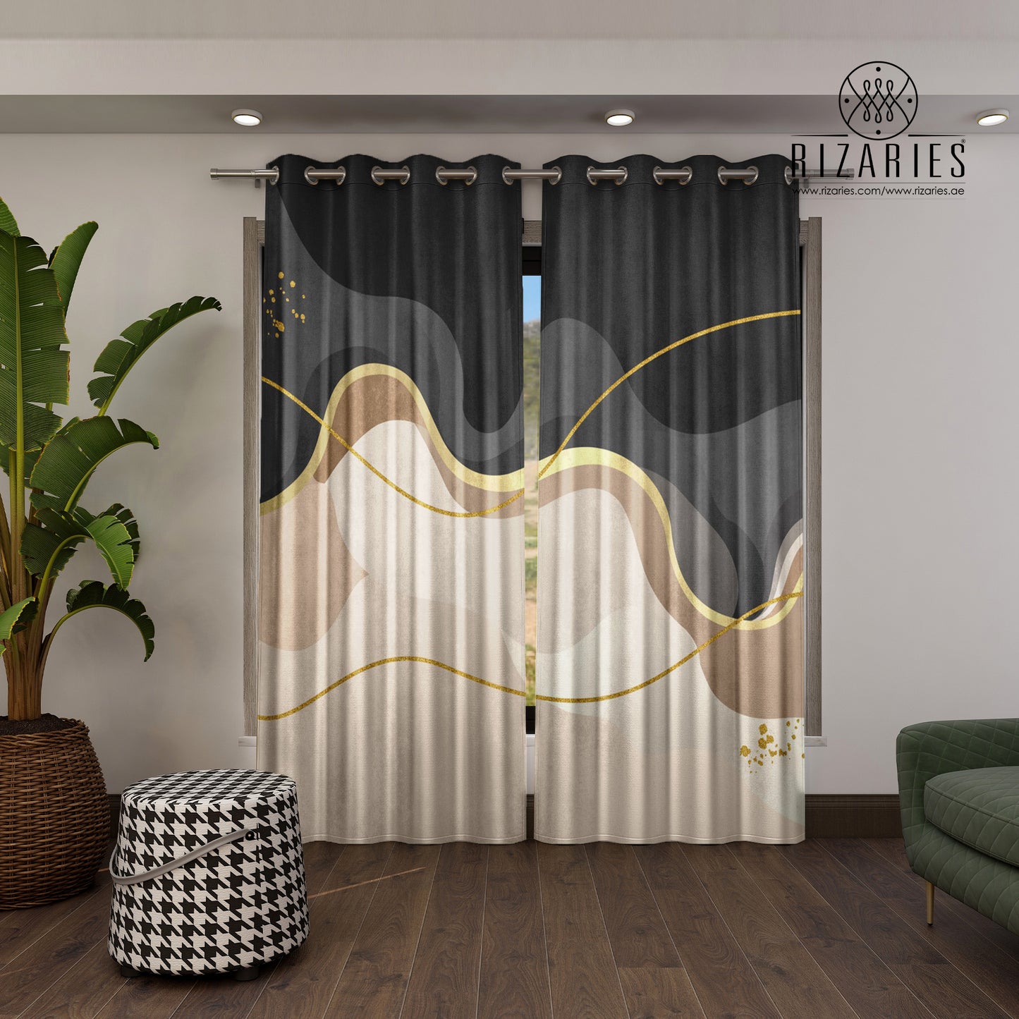 Beige Grey Wavy Curtains