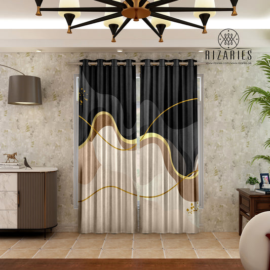 Beige Grey Wavy Curtains