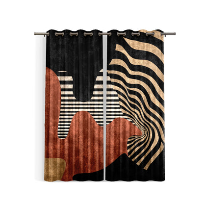 Black Rust Geometric Wave Curtains