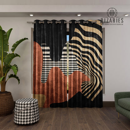 Black Rust Geometric Wave Curtains