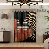 Black Rust Geometric Wave Curtains