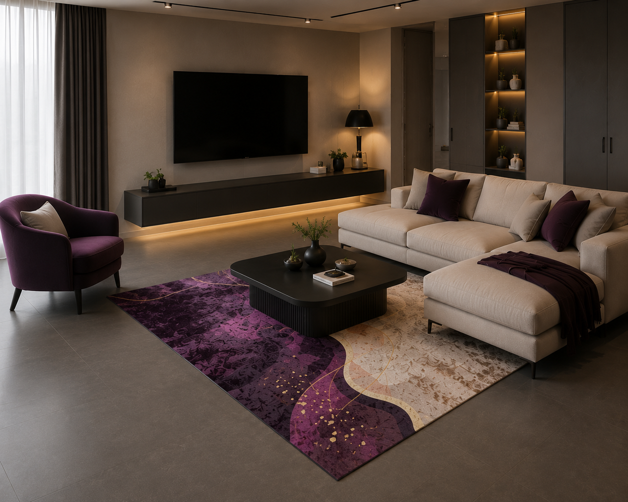 Purple Burgundy Wavy Centerpiece (Rug)