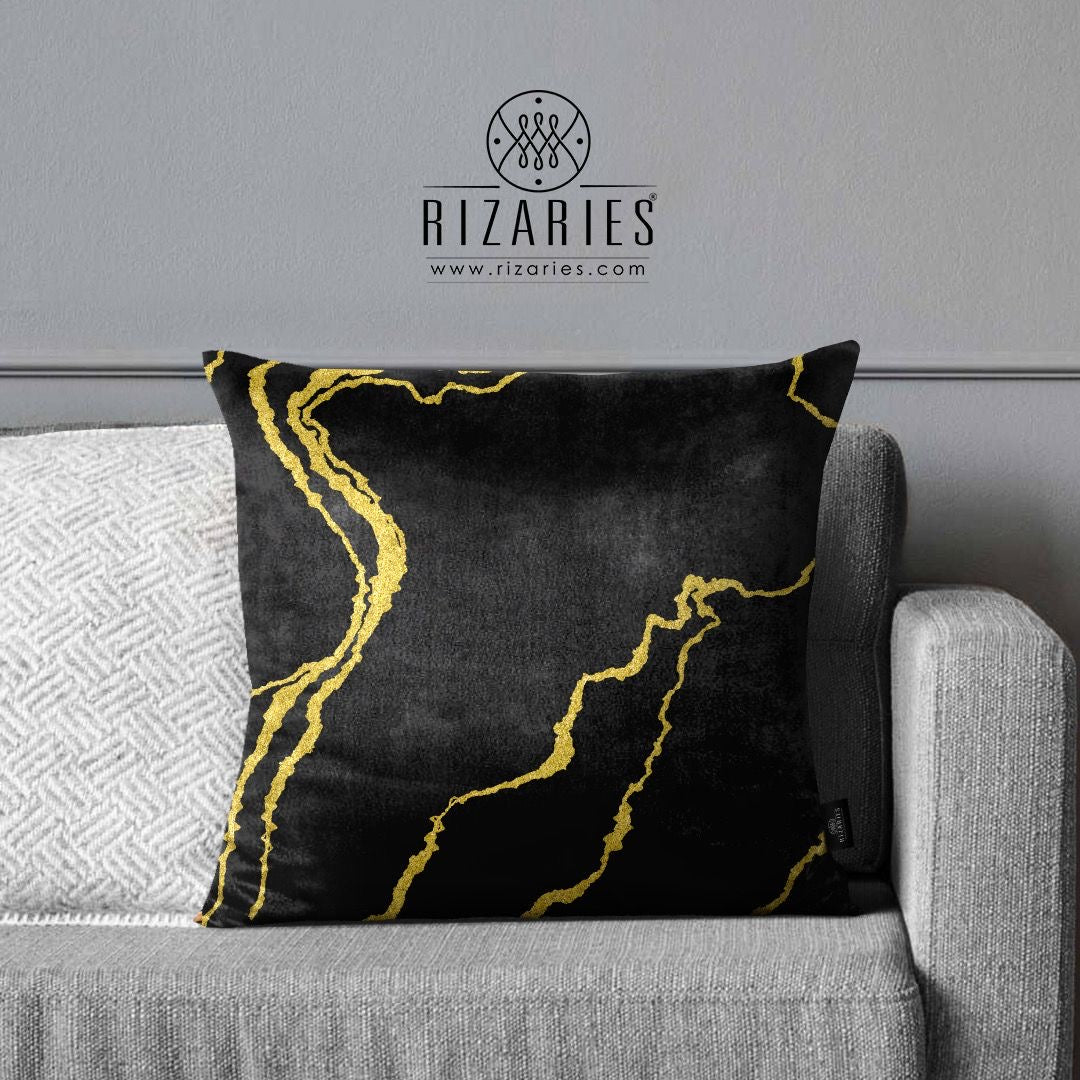 SuperSoft Black Gold Abstract Pattern Throw Cushion