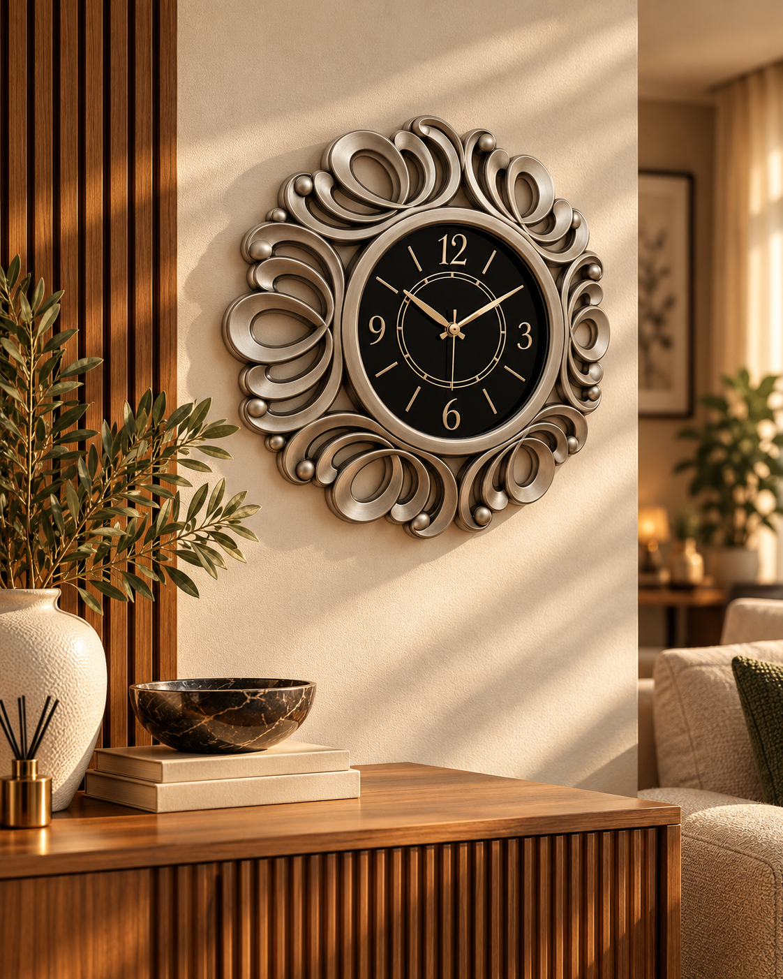 Antique Silver Heritage Wall Clock 18 Inches